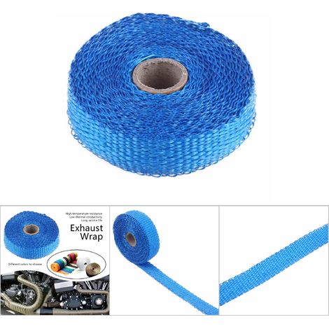 Ruban d'isolation thermique 5m pour échappement avec attaches en acier inoxydable bleu (1/5)