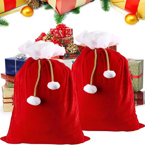 2 Pcs Grand Sac Cadeau de Noël Rouge en Velour, Sac de Père Noël à Remplir Avec Cordon, pour Costume et Décoration, 70 50 CM (1/5)