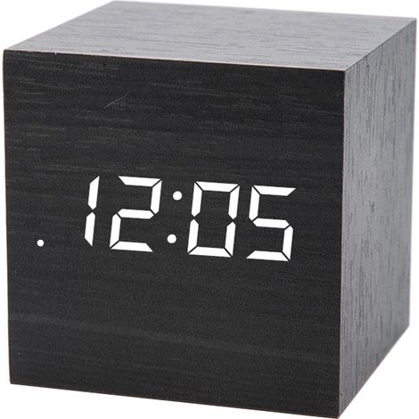 Despertador LED retro de madera con control por voz, función de repetición, calendario, para oficina o dormitorio. (1/5)