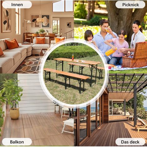 Mesa plegable con 2 bancos exterior madera natural HAVRYA (1/5)