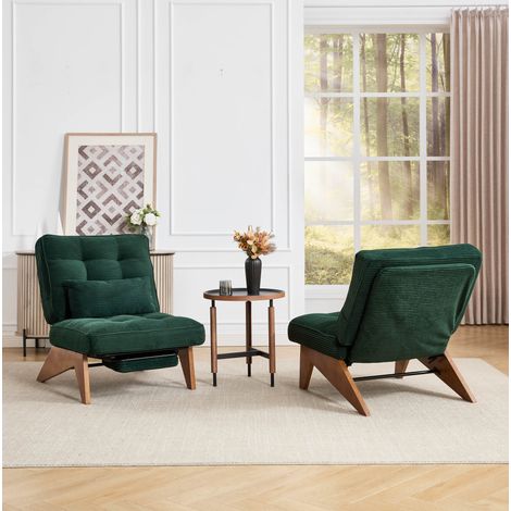 Sillón reclinable de pana verde oscuro con reposapiés y cojín lumbar DESVIAE (1/5)