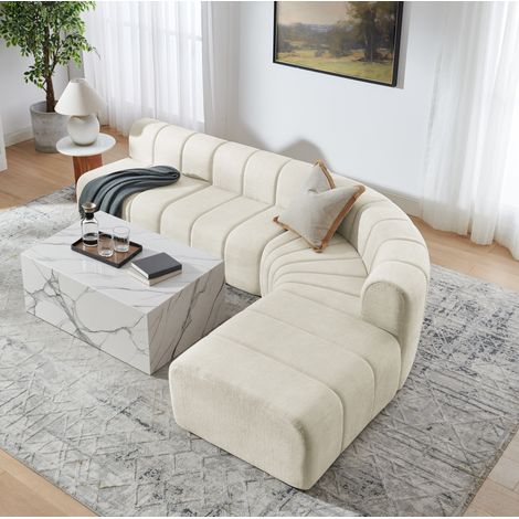 Modulares 4-Sitzer-Ecksofa aus beigem Chenille OKMYHOME (1/5)