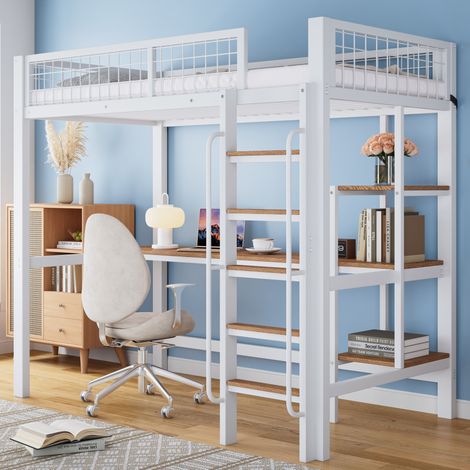 Cama infantil con escritorio y estantes 90x200 OKMYHOME (1/5)