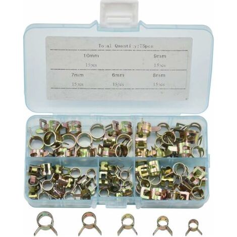 Lot de 75 colliers de serrage à ressort en acier inoxydable – Dimensions 6 à 10mm – Résistance à la corrosion – Pour tuyaux essence - 75PCS