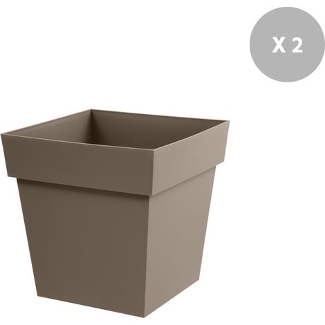 Lot de 2 pots de fleur carré Toscane 39 x H.39 cm - Taupe