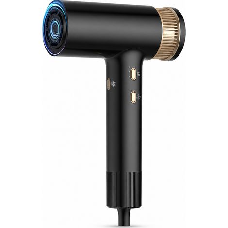 Sèche-cheveux ionique haute vitesse pour séchage rapide et coiffage, modèle B noir et doré, prise UK (1/5)