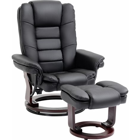 Set Poltrona Relax e Pouf Poggiapiedi, Girevole a 360° e Reclinabile, Similpelle PU