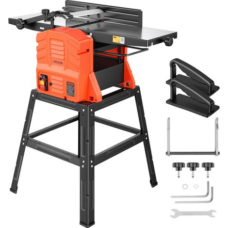 VEVOR Raboteuse Degauchisseuse 2,4 hp Degauchisseuse deEtabli 25,4x92,5 cm pour Bricolage Menuiserie, 8000 tr/min, avec Support, Tete de Coupe Droite a 2 Lames, Profondeur de Coupe Reglable 0-3 mm (1/5)