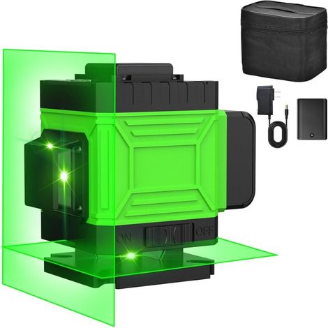 8 Ligne, Niveau Laser Autonivelant, 360°, ètres Laser Vert, Rechargeable Laser de Chantier, Horizontal et Vertical Laser Croisé pour Décoration de Maison et Exterieur, Sac de Protection