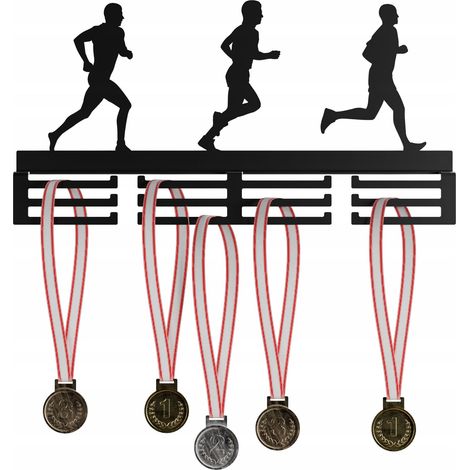 Colgador de medallas de metal para corredores, 40 cm, diseño de carrera, negro. (1/5)
