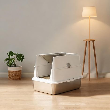Litière fermée en acier inoxydable pour grand chat 60 x 40 x 43 (1/5)