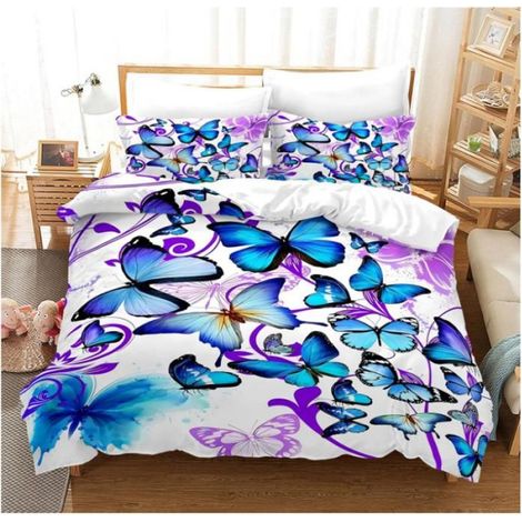 Parure de lit avec housse de couette Papillon,Bleu, Lilas, Parure de lit fantaisie papillons Ensemble de literie 3D 200x200cm - NQ9 (1/3)