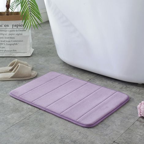LAN Violet - Matelassé 4060cm (base en PVC de 1,0 cm avec polaire corail) Tapis de sol en polaire corail, lavable et facile à nettoyer, tapis de salle de bain, absorbant et antidérapant. (1/5)