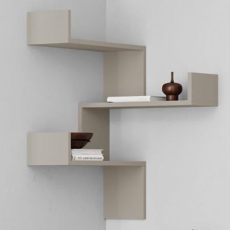 Mensola Scaffale Angolare da Parete 3 Piani Salvaspazio Sabbia 60 x 22 x 90H cm (1/5)