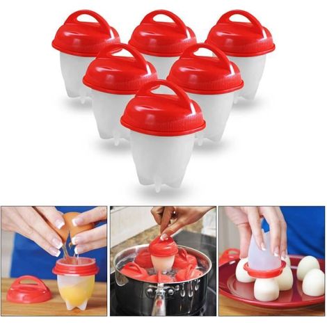 Cuiseur à oeufs - Egglettes - 6pcs - Silicone antiadhésif - Sans BPA - Rouge (1/4)
