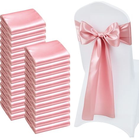 Mophorn Fasce per Sedie in Raso con Fiocchi, Nastri Eleganti per Legare, Decorazioni per Matrimoni, Feste e Banchetti, Coprisedie Decorativi, Dimensioni 275 x 17 cm, Set da 100 Pezzi in Oro Rosa