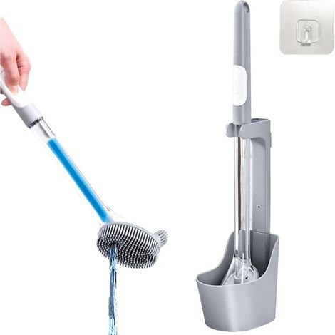 Ensemble brosse WC et support en silicone, brosse nettoyante pour cuvette WC avec distributeur de savon, brosse WC rechargeable avec distributeur de liquide pour salle de bain (1/5)