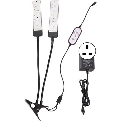 Lumière de croissance végétale double tête, spectre complet, clipable, protection solaire, lampe pour légumes d'intérieur avec minuterie, 100-240V, prise UK. (1/5)