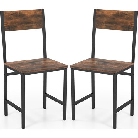 COSTWAY Set of 2 Dining Chairs Armless Dinner Chairs w/Metal Legs-Coffee (1/5)