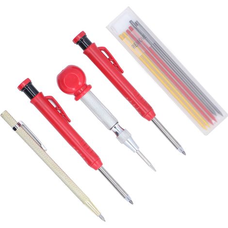 10-teiliges Anreiß- und Markierungsset, Zimmermannsbleistift-Sets mit Druckbleistift und 3 Farbminen (1/5)