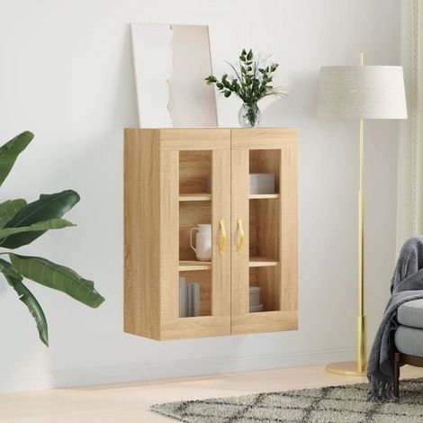 Meuble de Rangement Mural Style Chêne Sonoma, 69,5 x 34 x 90 cm, Étagère Murale de Stockage pour Salon, Cuisine ou Entrée (1/5)