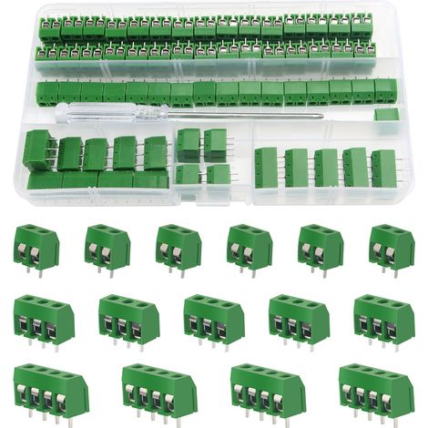 CCYKXA 100 Pièces PCB Vis Connecteurs, 5mm Pas 2/3/4 Broches, pour Arduino (85 x 2, 10 x 3, 5 x 4, Vert) (1/5)
