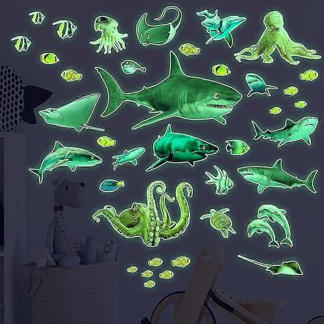 Stickers muraux dinosaures phosphorescents amovibles pour la décoration de la chambre d'enfant ou de la salle de classe (phosphorescence verte) (1/5)