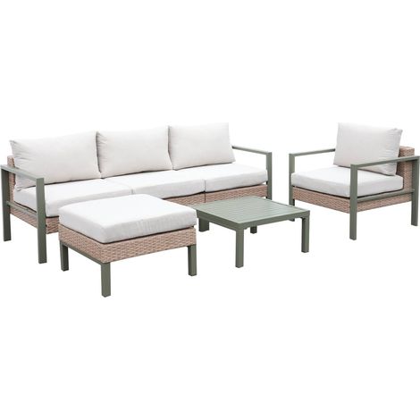 sweeek - Gartenlounge-Set Aluminium und Polyrattan, 5 Sitzplätze Khaki / Beige