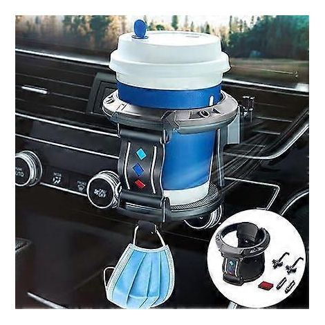 Porte-gobelet de voiture pour grille d'aération, compatible avec les bouteilles de boissons gazeuses, d'eau, de café et autres contenants de 7,5 cm de diamètre. Crochet porte-clés multifonction. (1/5)