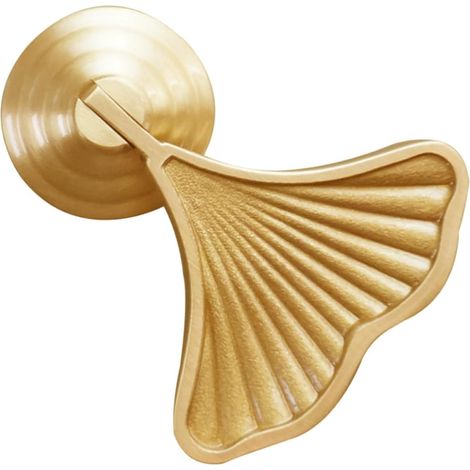 Bouton de meuble en laiton doré à motif feuille ginkgo (1 pièce) (1/5)