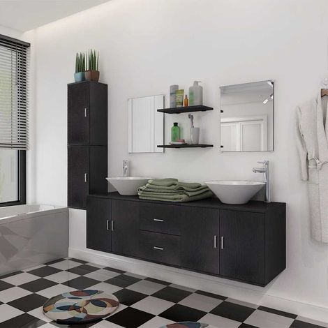vidaXL Conjunto de muebles de baño con lavabo y grifo 11 piezas negro (1/4)