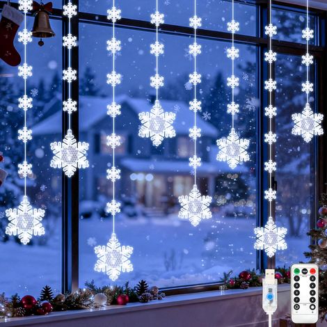 Lichterkette Schneeflocken Fenster Weihnachtsdeko, 2M 8+40 Schneeflocken Lichtervorhang mit USB Betrieben Fernbedienung Timer Wasserdichte Weihnachtsbeleuchtung für Fensterdeko Weihnachten-Kaltweiß (1/5)