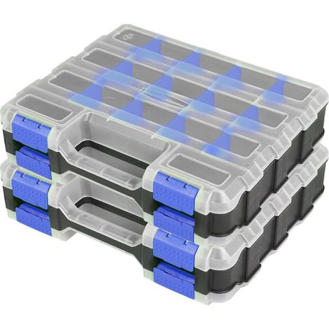 Lot de 2 boîtes de rangement à 34 compartiments avec séparateurs amovibles en plastique durable double face pour écrous, boulons, vis, clous (1/5)