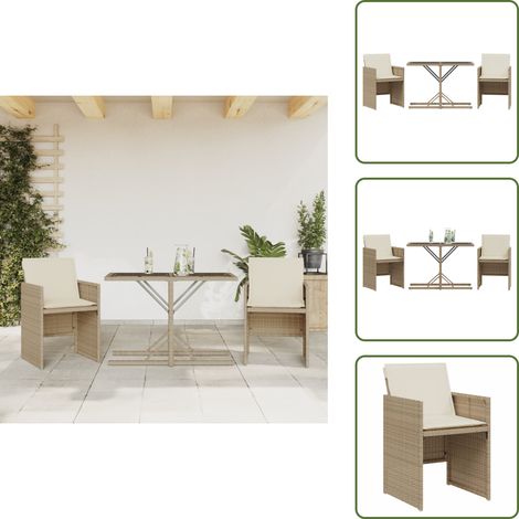 Ratán sintético - vidaXL Sillas y mesita de jardín 3 piezas ratán sintético cojín beige - Muebles de exterior