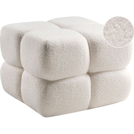 Pouf grande in tessuto bouclé bianco sporco Caliente