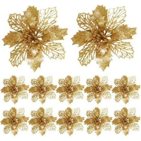 Set di 12 stelle di Natale glitterate, decorazioni natalizie per albero, matrimoni e feste (oro) (1/5)