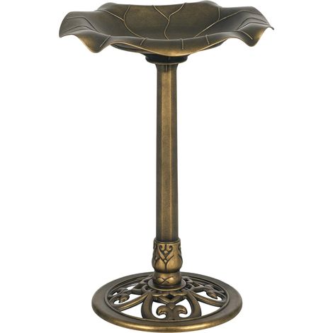 Baignoire extérieure pour oiseaux de jardin, 71 cm, motif lotus, finition bronze antique clair et durable. (1/5)