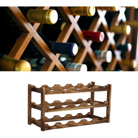Minimalistisches und modernes Weinregal für Zuhause, aus Massivholz, mit 3 Ebenen, für 15 Flaschen, lackierte Oberfläche. (1/5)