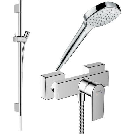 Pack mitigeur douche mécanique HANSGROHE Vernis Shape + Barre Unica S Puro + flexible + Pommeau Croma Select E blanc/chromé (1/3)