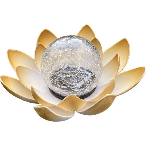 Lampes solaires d'extérieur, globe décoratif en forme de lotus en verre brisé, guirlandes lumineuses LED étanches en métal pour terrasse, pelouse, allée, table, sol (1/5)