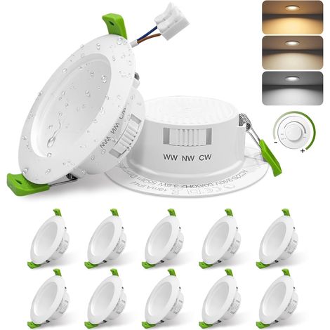 3.5W Spot LED Encastrable Dimmable,552LM Spots de Plafond Encastré Trou Φ65-80mm Blanc Chaud Blanc Neutre Blanc Froid, IP44 pour Salle de Bain Cuisine, Lot de 12 (1/5)