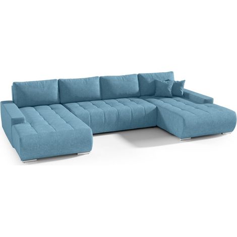 Wohnlandschaft Sofa mit Schlaffunktion VOGAR Stoff Aston Lichtblau (1/4)