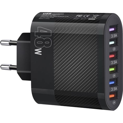 Bloc Chargeur  48W USB 6 Ports USB C Adaptateur de Bloc de Chargeur Mural pour Ordinateur Portable - Prise de Rapide C 3,5 A, Adaptateur d'alimentation pour Ordinateur Portable à Charge (1/5)