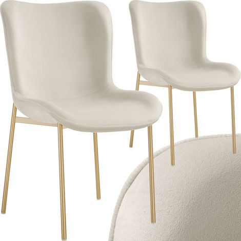 Tectake – Lot de 2 chaises rembourrées en velours ergonomiques – Couleur blanc/doré – Pieds en acier doré – Hauteur d'assise 49 cm (1/5)