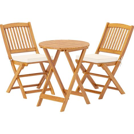 Sans Montage Salon de Jardin Bistrot 3 Pièces Pliable Bois d'Acacia avec Coussins Déhoussables pour Balcon (1/5)