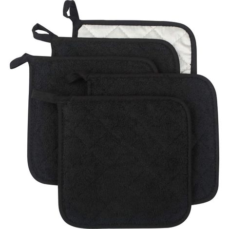 Lot de 5 supports de pot en terry 100 % coton, résistants à la chaleur – Noir