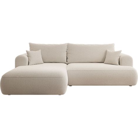 Selsey - Eckschlafsofa Ovo in L-Form in Beige mit Bouclé-Behälter links