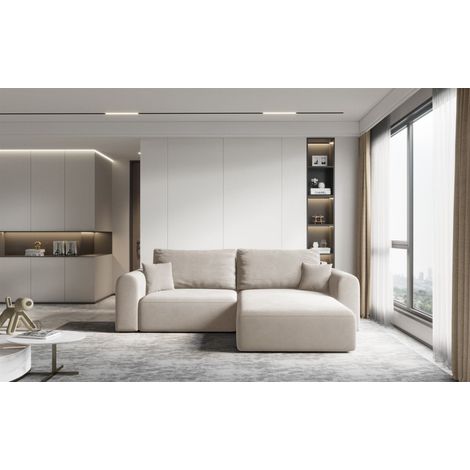 Ecksofa Sofa FLAVIO mit Schlaffunktion Stoff Castel Beige Ottomane Rechts (1/3)