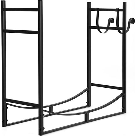 Goplus – Support à bois de chauffage 83 cm – Acier robuste antirouille – Capacité 50 kg – Support amovible pour petit bois – Design moderne noir (1/5)