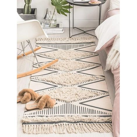 Tapis Couloir Boho Beige Tapis en Coton, Tapis avec Touffeté Tissés à la Main, Lavable en Machine pour Salon Chambre à Coucher Cuisine Couloir Entree Salle a Manger (Beige, 60 x 130 cm) (1/5)